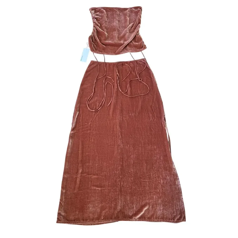 Reformation Velvet 2 Piece Set Salmon Silk Blend Midi Skirt Size 4 NWT